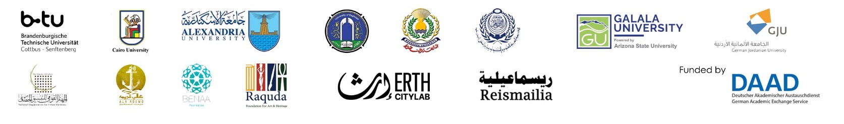 Logos of the partner universities, supporting organisations and the funder DAAD